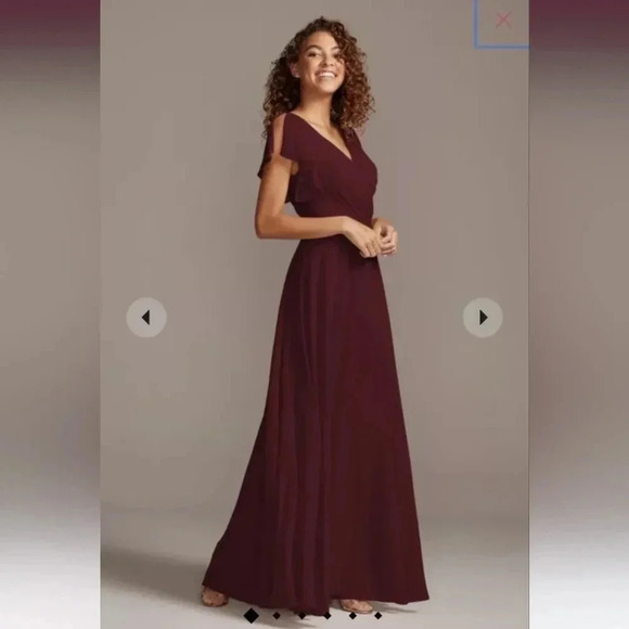 David's Bridal, Size 2, Wine Long Flutter Sleeve Dress - Picture 13 of 13